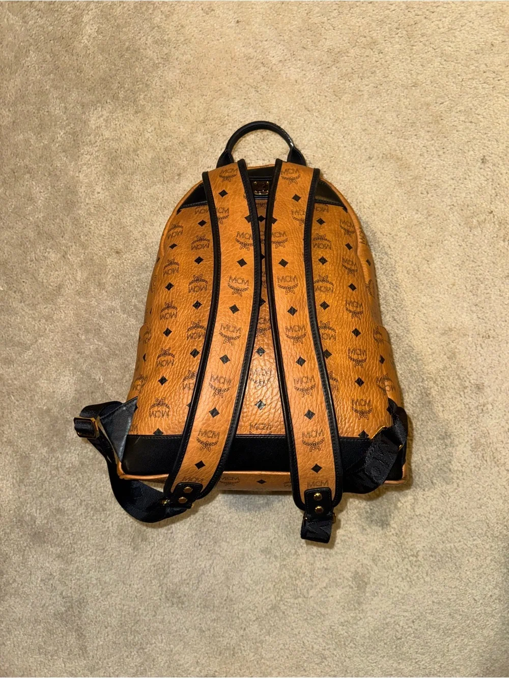 Authentic MCM Stark Stripe Studs Backpack – Cognac Visetos Canvas - Pre Loved